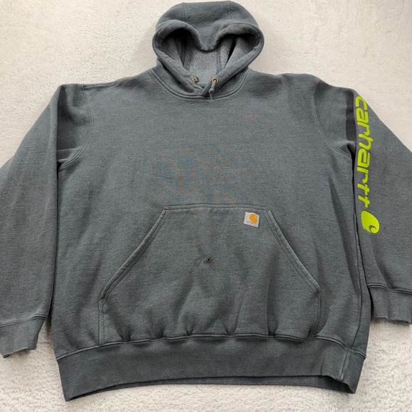 Carhartt Other - Carhartt Men's Gray Original Fit Hooded Sweatshirt with Neon Logo Size L